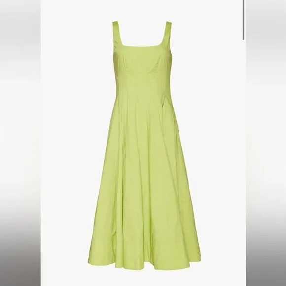 NWT STAUD WELLS midi dress, light green, stretch cotton Size 12 - Picture 3 of 12